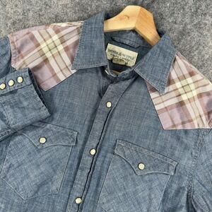 Denim & Supply Ralph Lauren Shirt Mens Small Blue Chambray Western Snap Plaid